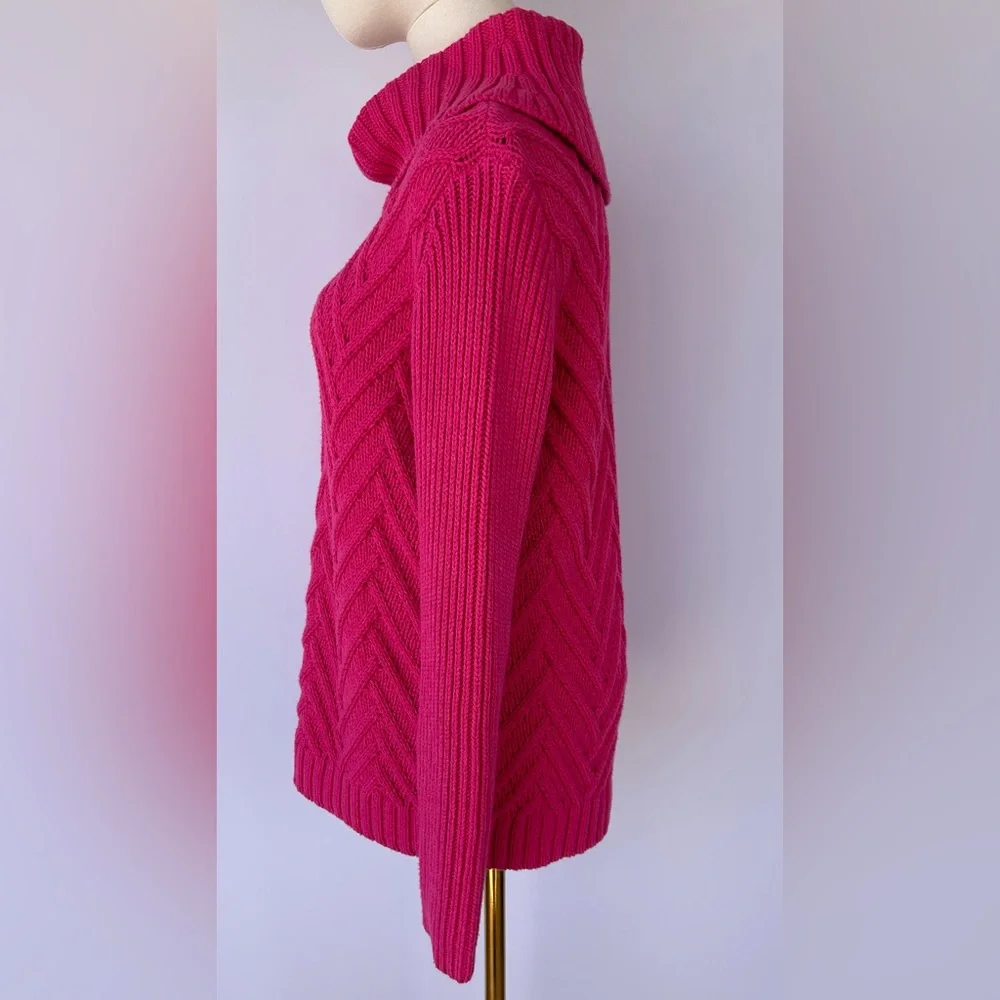 Talbots Petites Women’s Cowl Neck Sweater Chunky Knit Chevron‎ Pattern Size P